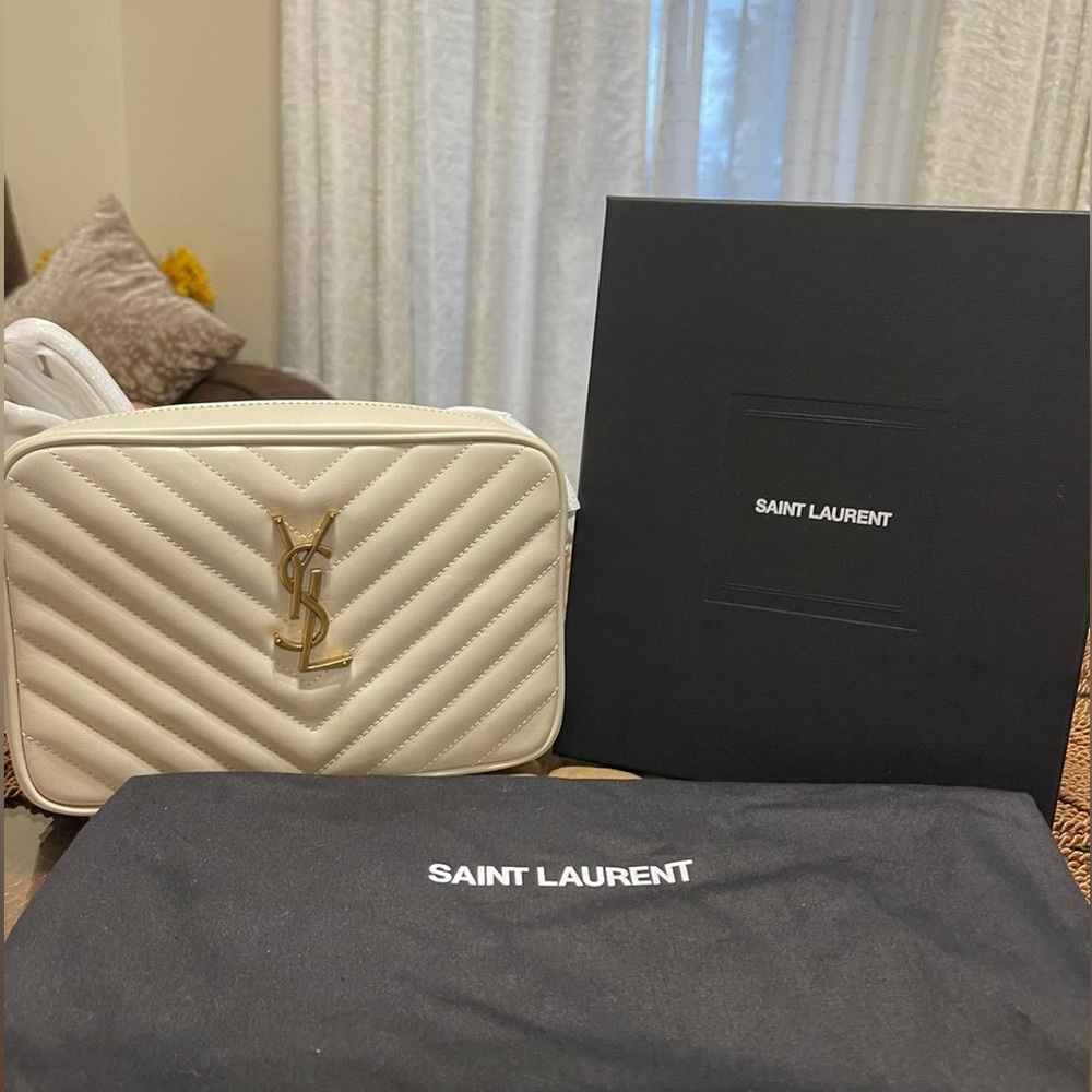 COPY - Saint Laurent Ivory Quilted Crossbody with Gold Logo